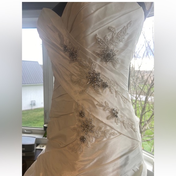 BLUE Ivory Strapless Rhinestone Rouched Taffeta Gown - Picture 4 of 11